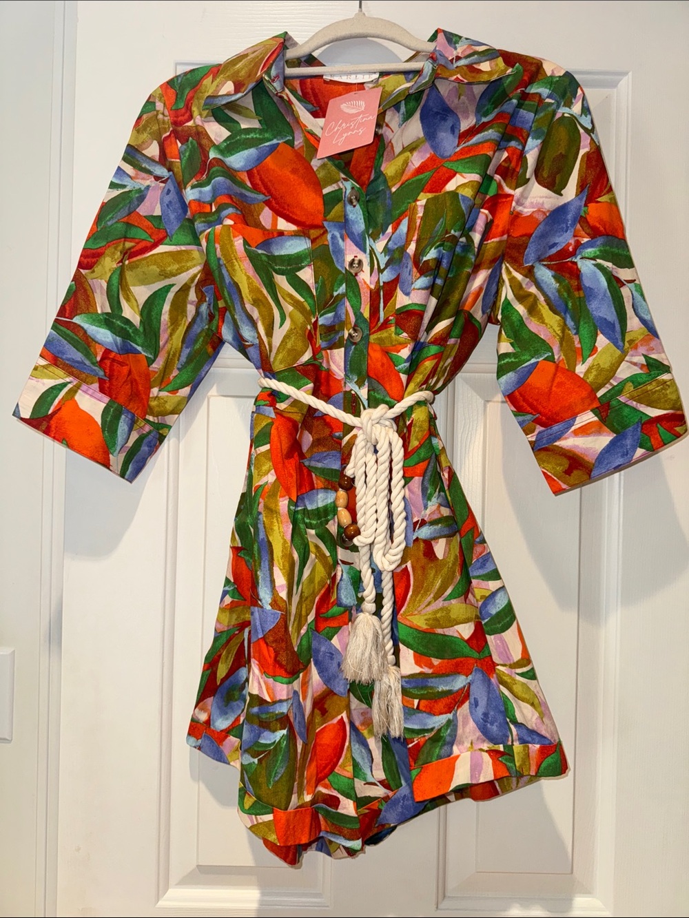 Karlie Multicolor Tropical Leaf Print Romper with Rope Belt
